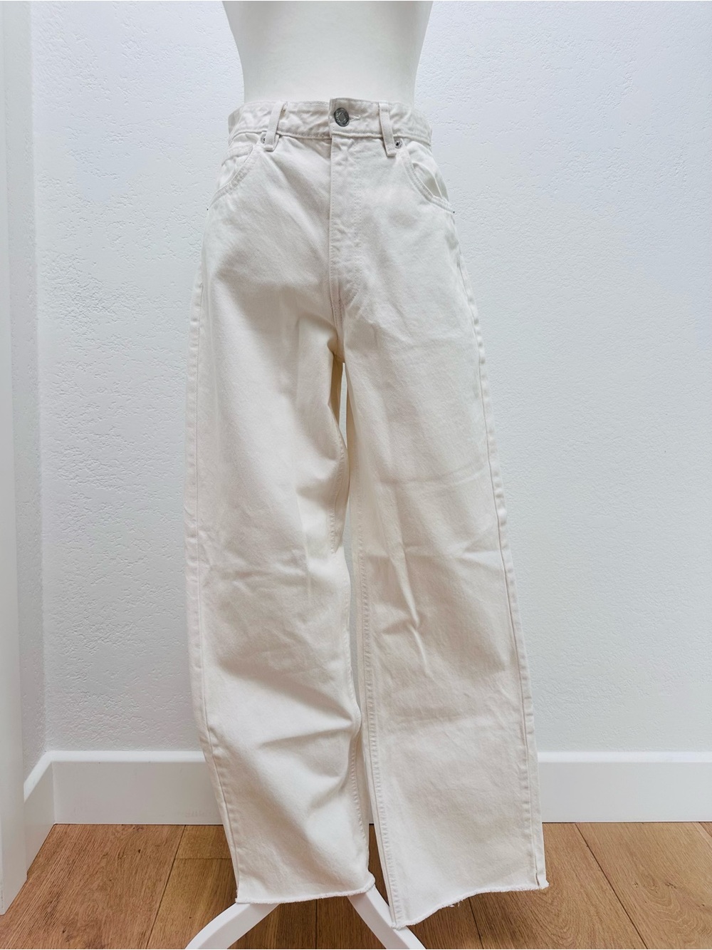Wide Leg Ivory White Cotton Jeans